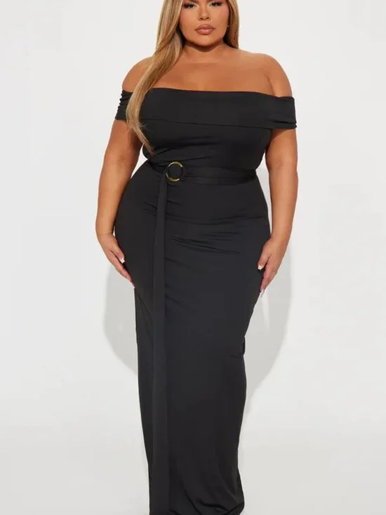Fashion Nova Sculpt With My Love Black Off Shoulder Maxi Dress 1X - Picture 1 of 4
